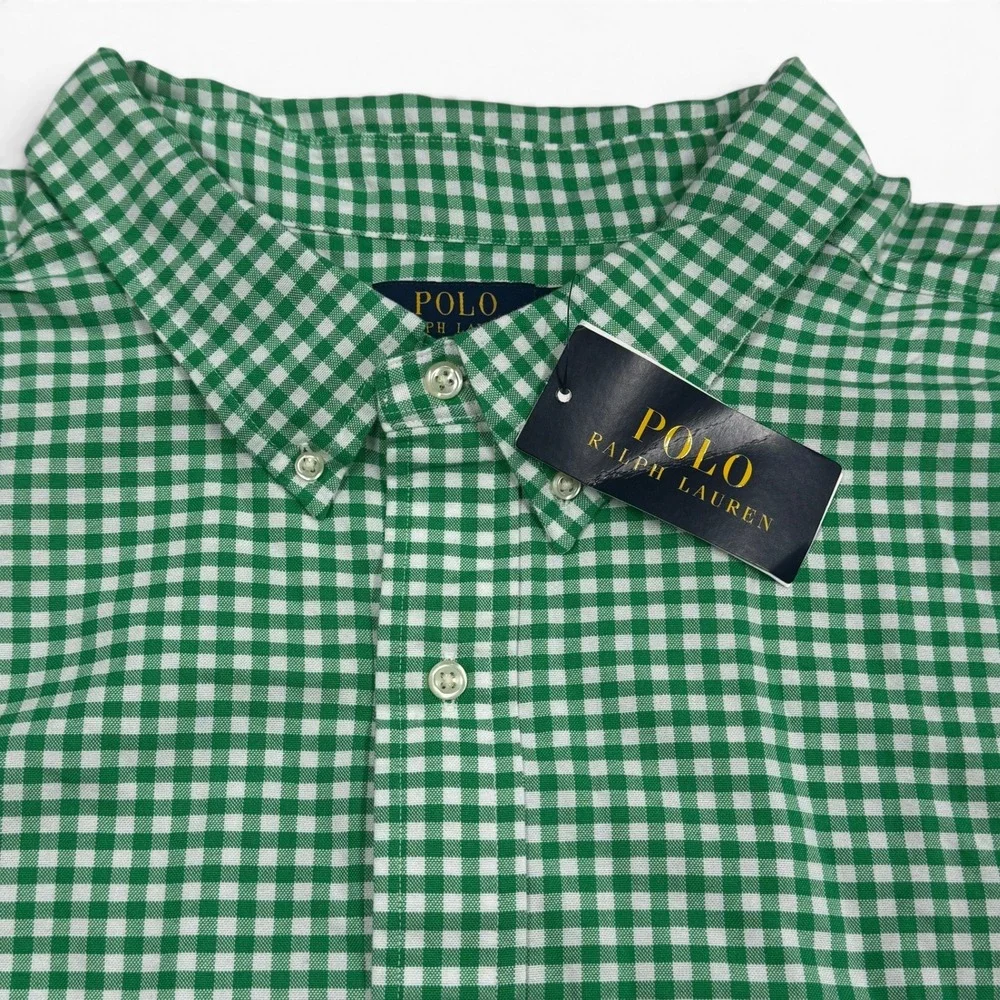 Polo Ralph Lauren Mens 5XB Green Gingham Check Button Down Shirt Classic Fit NWT